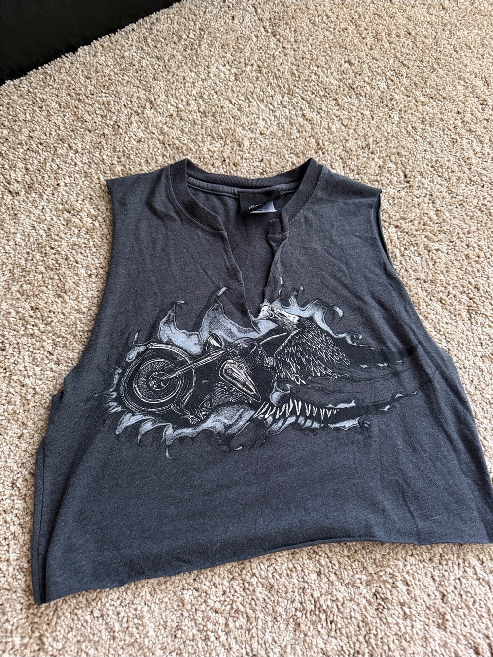 Harley-Davidson Black Graphic Crop Tank with Motorcycle Eagle Print